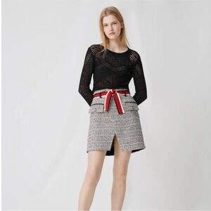 MAJE Black White and Red Twill Skirt NWT Size 34